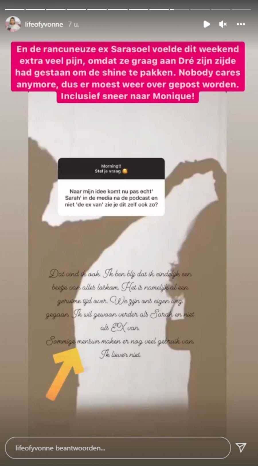 Yvonne Coldeweijer - repost Instagramverhaal Sarah Van Soelen