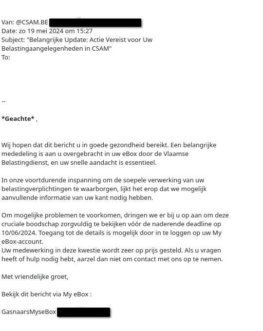Valse e-mail belastingaangifte