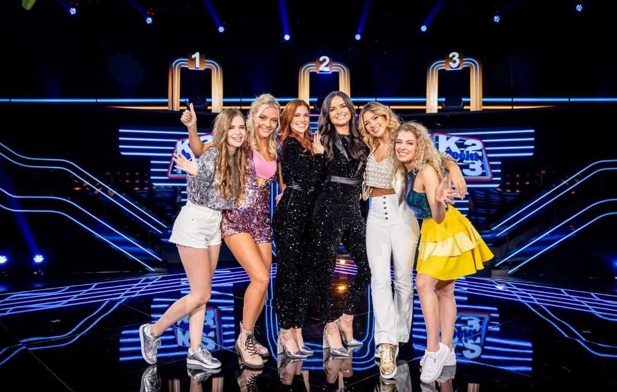 Diede, Celester, Hanne Verbruggen, Marthe De Pillecyn, Amy en Julia tijdens 'K2 zoekt K3'