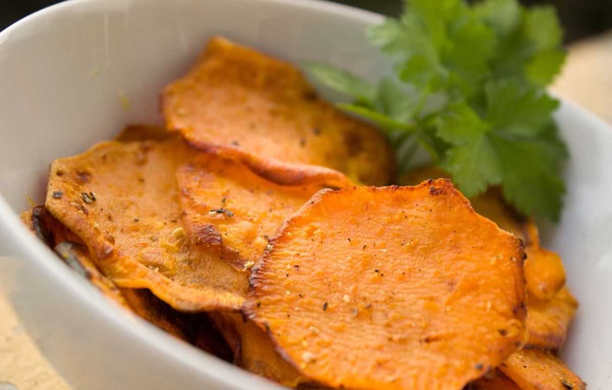 zoete aardappel chips, eten, recept