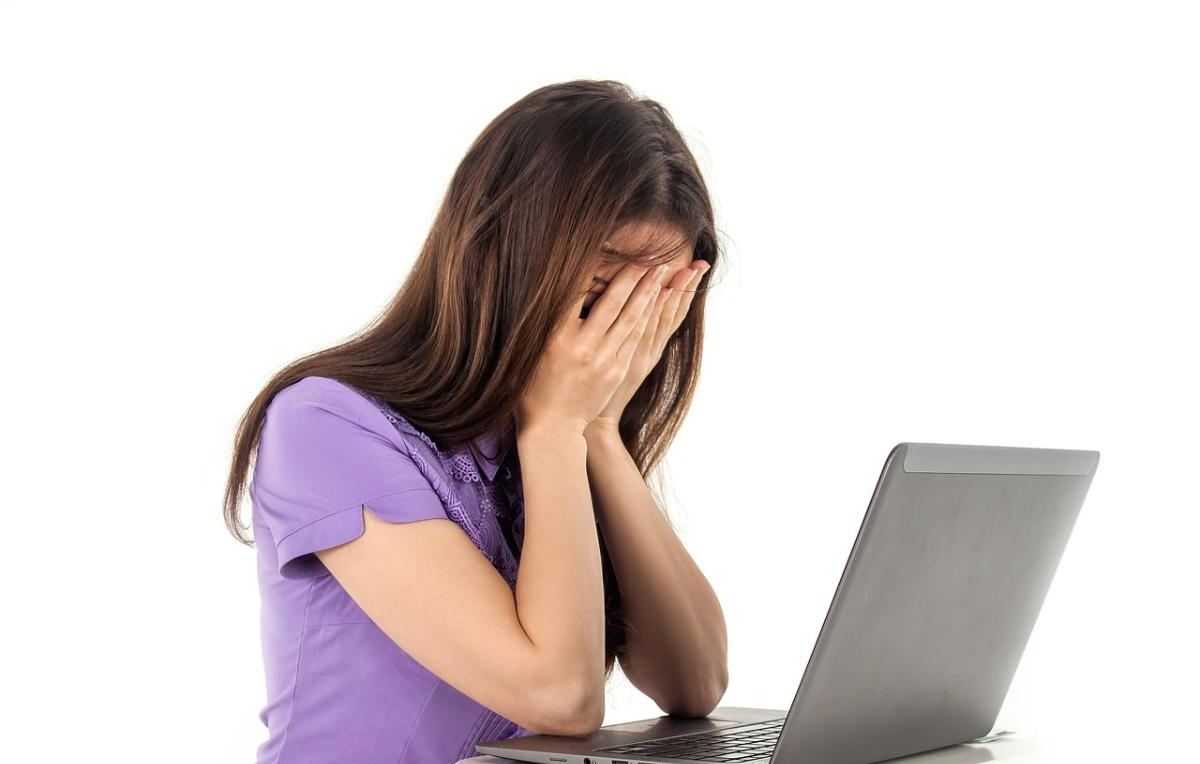 laptop, vermoeid, verdrietig, moe