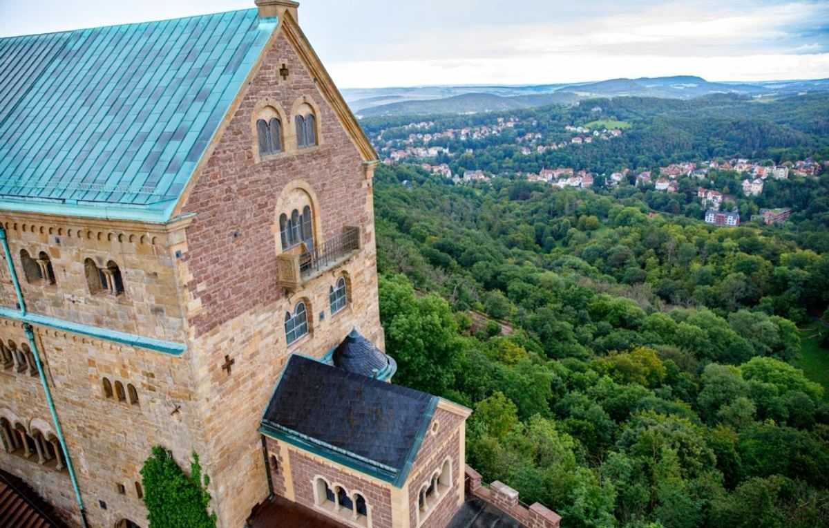 Aerial view of Wartburg Castle. UNESCO world heritage in Thuringia, Duitsland