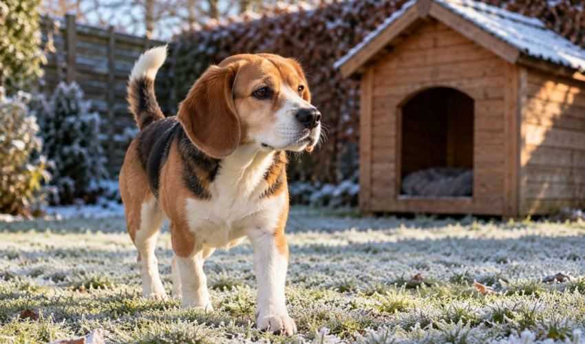 Hond in tuin koude